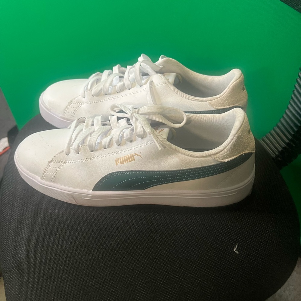 Puma White Sneakers with Green Stripe